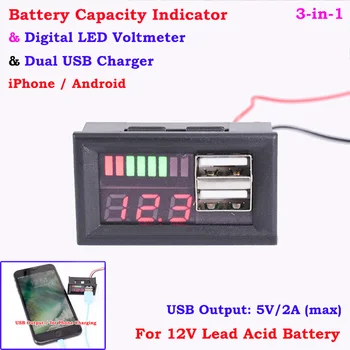 12V LED Digitální Auto Voltmetr Mini Napětí Baterie Panel Metr DC USB 5V2A Výstupní Napětí Metrů