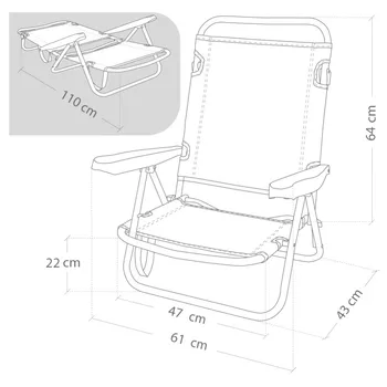 Skládací Židle multi-polohy hliníkové Aktive Beach 61x43x82 cm-Červená