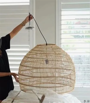 Moderní Ručně tkané Bambusové LED Přívěsek Svítilna Vintage Obývací Pokoj Visí Přívěsek Světla pro Domácí Dekor Průmyslová Svítidla