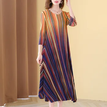High-End Velké Velikosti Skládaný Šaty na Podzim 2020 Nové Dámské Volné Kryt Máma Šaty
