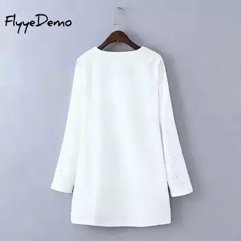 L - 4XL Nový 2020 Podzim Ženy Bílé Síťované Tričko Šaty Plus Velikosti Ptáka Výšivka Velké Velikosti Dívky Čiré Midi Šaty Party Šaty
