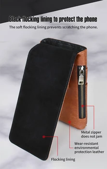 Univerzální Telefon Bag Pouzdro Pro Samsung iphone, Huawei, Xiaomi visí pasu na zip peněženka klip držák vlastní ochranné kožené cas