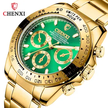 Luxusní Značky Muže Hodinky Muži z Nerezové Steele Quartz Náramkové hodinky Zelené Hodinky pro muže Světelný Vodotěsné Hodinky s Kalendářem