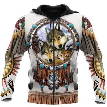 Nativní Indiánský Kmen Wolf 3D Tištěné Muži Mikiny Mikina Unisex Streetwear Zip Svetr Ležérní Bunda Teplákové soupravy KJ0183