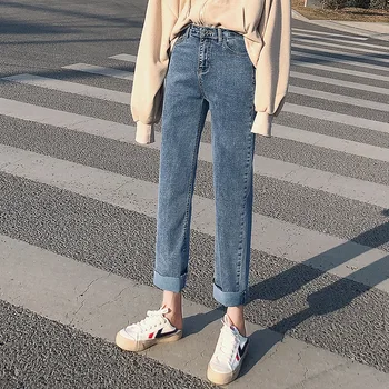Plus sametové tlusté zimní nový styl džíny ženy korejský styl slim vysokým pasem tenký roztřepené úsek tenké sametové kalhoty rovné nohy