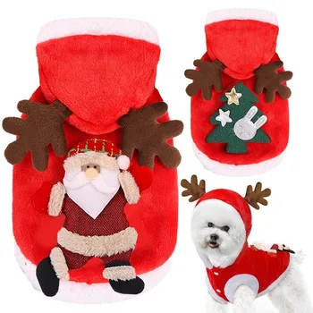 Mikina Coral Sametové Pes Oblečení Bavlna Elk pro Psy Středních Oblečení, Pet Oblečení, Roztomilý Podzimní Zimní Yt Red Boy Límec Perro