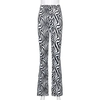 Y2K Estetiky Animal Zebra Print Flare Kalhoty Vysoký Pasu Pytlovité Kalhoty 90s Vintage Kalhoty E-dívka Módní Ženy Oblečení
