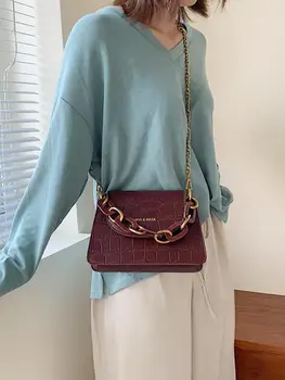 Elegantní Ženské Mini Tote bag 2020 Nové Kvalitní Kožené Dámské Značkové Kabelky Krokodýlí vzor Řetězce Rameno Messenger Bag