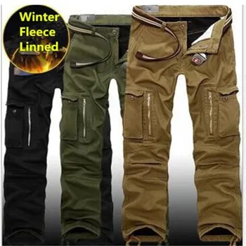 Pánské Cargo Kalhoty Zimní Plus Fleece Tlusté Teplé Kalhoty Mužské Double Layer Mnoho Kapesní Ležérní Vojenské Pytlovité Taktické Kalhoty Muž