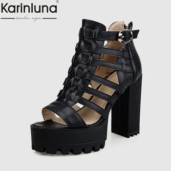 KarinLuna hot prodej Hot Prodej Ženy Široké Platformy Gladiator Sandály Plus Velikosti 33-43 Vysoké Robustní Podpatky Dámské Boty Ženy