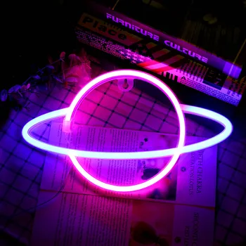 LED Závěsné Neonové Světlo Oválné Planetě ve Tvaru Znamení Napájen Baterií Ložnice Narozeninové Párty Baru Beach Svatební Dekorace Osvětlení Místnosti