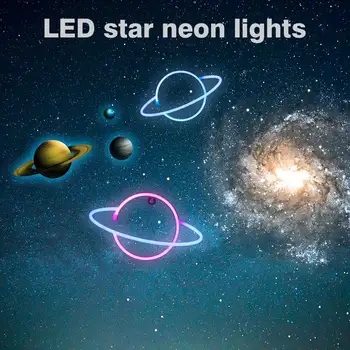 LED Závěsné Neonové Světlo Oválné Planetě ve Tvaru Znamení Napájen Baterií Ložnice Narozeninové Párty Baru Beach Svatební Dekorace Osvětlení Místnosti
