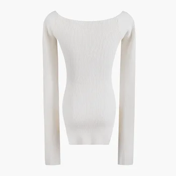 DEAT 2020 nové jarní sexy stylový sqaure límec plný rukáv pletení svetr sexy slim T-shirt ženy horní WK08001L