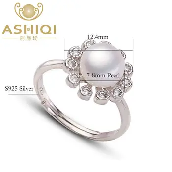 ASHIQI 2018 Horké Módní Real 925 Sterling Silver prsten Šperky Přírodní Sladkovodní Pearl Květina Svatební perlový Prsten Pro Ženy Dárek