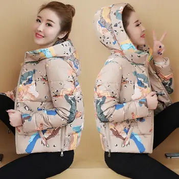 2019 nové zimní bavlny polstrované dámské krátké tištěné chleba bunda Korean dolů bavlněné sako malé ins padded jacket