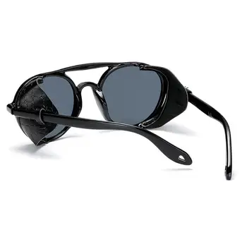 LongKeeper 2019 Módní Vintage Steampunk Brýle Muži Ženy Kožené Boční Štít, Kulaté Sluneční brýle Oculos UV400