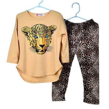 Dívky Soupravy Oblečení Batole Leopardí Vzor Dívky Šaty Dětské Dětské Oblečení Plné Rukáv Tričko+Kalhoty Dětské Oblečení