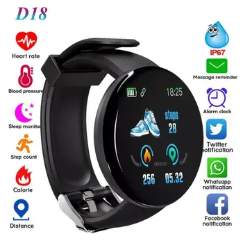 Nový 2020 Bluetooth Smart Watch Srdeční Frekvence Fitness Tracker, Náramek Krokoměr Chytrý Náramek Kulatý Displej Chytrý Náramek D18