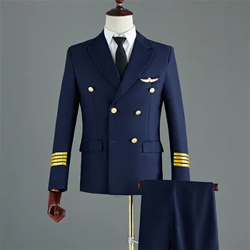 Nové Letecké Uniformě Mužský Personál Kostým Výkon Obleky Pánské Oblečení Letecké Společnosti Kapitán Pilot Cosplay