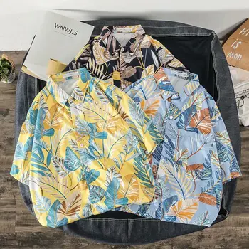 Pánská Havajská Košile Mužské Neformální Květinové Listy Tištěné Beach Košile s Krátkým Rukávem Značky Oblečení Doprava Zdarma Asijské Velikost M-3XL