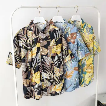 Pánská Havajská Košile Mužské Neformální Květinové Listy Tištěné Beach Košile s Krátkým Rukávem Značky Oblečení Doprava Zdarma Asijské Velikost M-3XL
