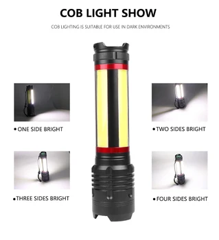 Nejjasnější XHP70+COB LED Svítilna 7modes Blesk Rechargerable Zoom Vodotěsné Pochodeň Lanterna Vestavěný 7200mAh pro Kempování
