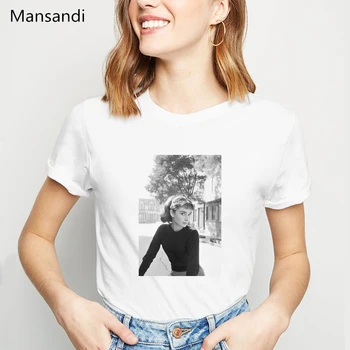 Vintage Audrey Hepburn Tištěné t košile, ženy plus velikosti 90 estetické oblečení vogue tričko femme hipster cool ženské t-shirt
