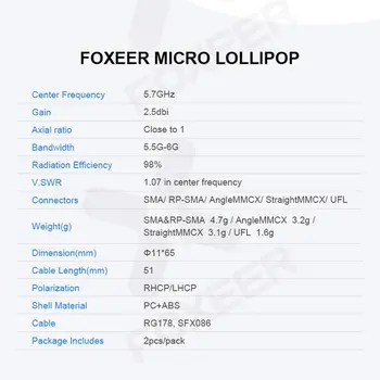 FOXEER FPV Anténa Lollipop V4 MMCX RHCP Anténa 5.8 G 2.5 dBi pro RC Drone FPV Racing Quadcopeter Multicopter TX/RX (2ks,Červené)