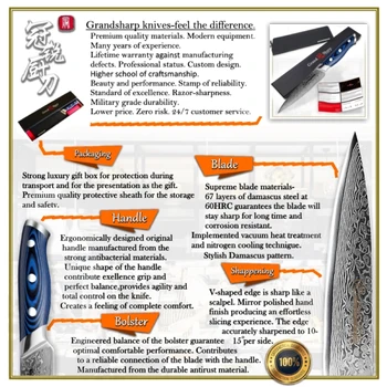 GRANDSHARP 5 Palcový Utility Nůž Damašku Kuchyňský Nůž 67 Vrstev Japonské Damašek z Nerezové Oceli VG-10 Vaření Nástroje, Nože