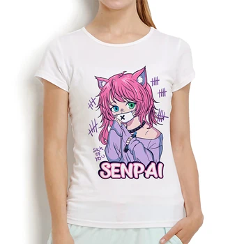Kawaii Pastel goth Neko Menhera vtipné anime senpai t shirt ženy letní příležitostné krátký rukáv tričko femme kawaii streetwear