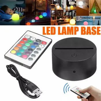 Teplé Akrylové 3D LED Lampa Základna Stolu Noční Světlo Základna LED 7 Barev-Nastavení USB Dálkové Ovládání Osvětlení Příslušenství, Bulk