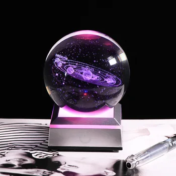 Nový Styl 3D K9 Crystal Solární Systém Míč 8 cm Galaxy Vzor Koule LED Světlo, Základna pro Koule pro Domácí Dekoraci