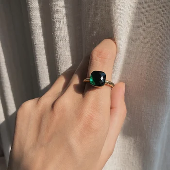 Kvalitní Vakuové Pozlacené Přírodní Zelený Krystal Koleno Prsten Pro Ženy Party Luxusní Šperky Vícebarevná Kámen Výběr