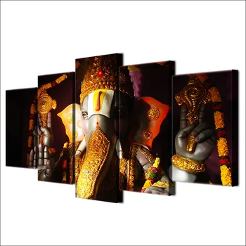Modulární Obrázky Domácí Obývací Pokoj Dekor Ganesha Plakát Rám 5 Ks Slon Ganesh V Indii Náboženství Pána Balaji Malířské Plátno
