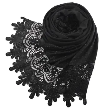 Módní bavlněné krajky šátek s diamantem,květinové krajky šátek,obyčejný muslim hidžáb ženy cape,šály a šátky,šály zábal,šátek