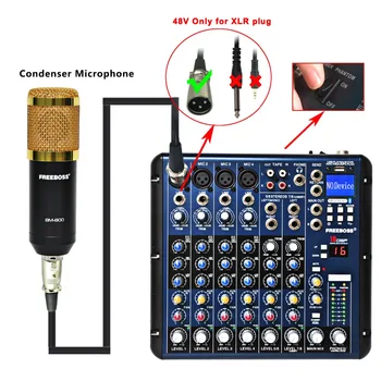 Freeboss SMR8 Bluetooth USB, Záznam 8 Kanálů (4 Mono + 2 Stereo), 16 DSP Církevní Školy Karaoke Párty USB DJ Mixer