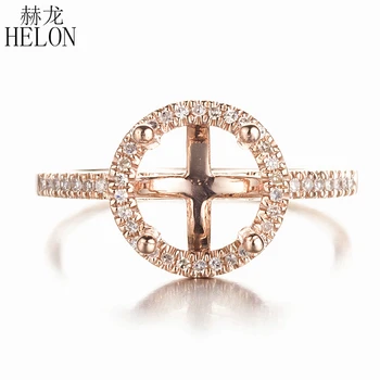 HELON Kolo 8mm Semi Mount Ring Nastavení Pevné 10K Rose Gold Pave Skutečné Přírodní Diamanty Šperky Zásnubní Snubní Prsten