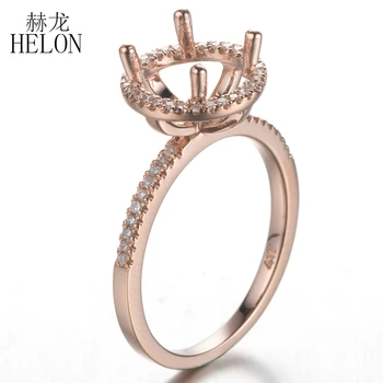 HELON Kolo 8mm Semi Mount Ring Nastavení Pevné 10K Rose Gold Pave Skutečné Přírodní Diamanty Šperky Zásnubní Snubní Prsten