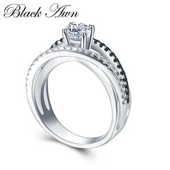 Černá Awn Nové Hiphop 925 Sterling Silver Módní Šperky Snubní Prsteny pro Ženy Zásnubní Prsten Femme Bijoux Bague C010