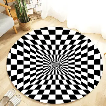 Mandala 3D Iluze koberce Kulaté Koberce Luxusní Koberce Obývací Pokoj Ložnice Dekorace Černá Bílá Mřížka Bezedná Díra, Koberec