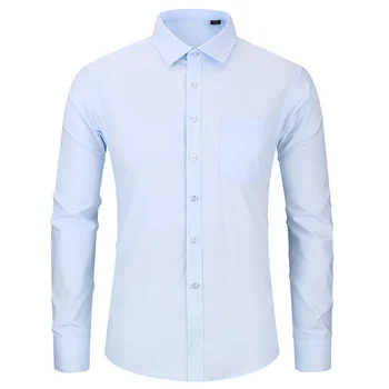 Vysoce Kvalitní Non-žehlicí Muži Šaty Košile s Dlouhým Rukávem 2020 Nové Pevné Mužské Plus Velikost Fit Business Košile Bílá Modrá