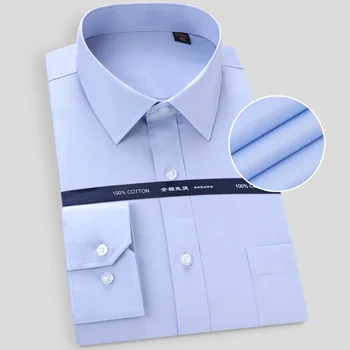 Vysoce Kvalitní Non-žehlicí Muži Šaty Košile s Dlouhým Rukávem 2020 Nové Pevné Mužské Plus Velikost Fit Business Košile Bílá Modrá