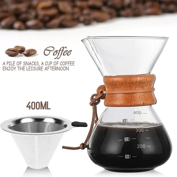 OHFIN 400 ml 600 ml Kávy Hrnec Vysoký-Teplotní odolnost Rukojeti Espresso Vody Drip Skleněná konvice S Nerez Filtrem