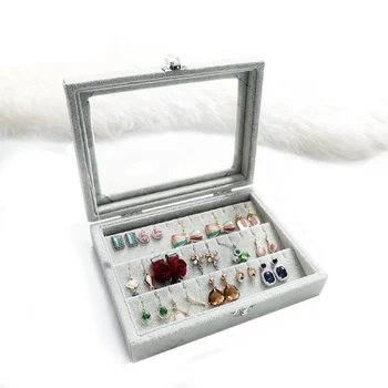 Nové Módní Šedé Samet Šperky Displej Šperky Storage Manager Náušnice Šperky Organizátor Box Úložný Box Náušnice Box