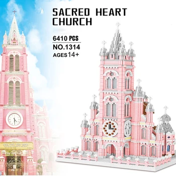 6410pcs+ Vietnam Růžové Sacred Heart Church Micro Stavební Bloky Slavný Architektury Mini Cihly, Dítě, Hračky pro Vánoční Dárek