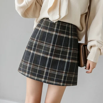 2020 zimní kostkovaná sukně pro ženy štíhlé vysokým pasem mini šortky, sukně ženské podzimní anglie styl vlněné student dna saia