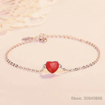 Autentické minimalistický 925 Sterling Silver Módní Láska Červené Srdce Náramek Pro Ženy, Svatební Jemné Šperky DS309