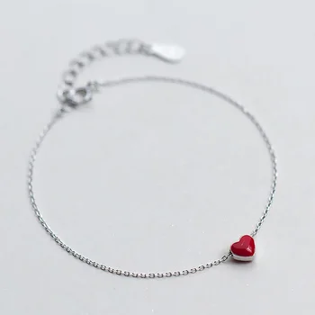 Autentické minimalistický 925 Sterling Silver Módní Láska Červené Srdce Náramek Pro Ženy, Svatební Jemné Šperky DS309