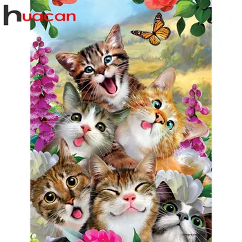Huacan Diamond Obraz Kočka Kit Diamond Výšivky Plné Náměstí/Kolo Diamond Mozaika Zvířat Nové Příjezdu Domů Dekorace
