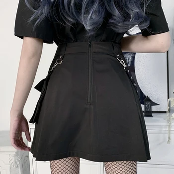 Gothblack Streetwear Vysoké Pasu Plná Barva Sukně Gotické Ženy Punk Spojovat Řetězce Nástrojů-Line Sukně Ženské 2020 Party Sukně